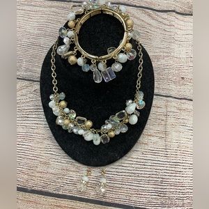 Fossil necklace, bracelet, earrings, cream and silver. Super cute.